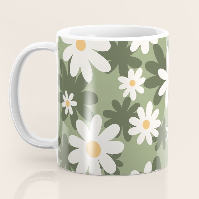 Flower Market London, Retro Daisies  Print, Green Ditsy Pattern Coffee Mug Gallery Image 3