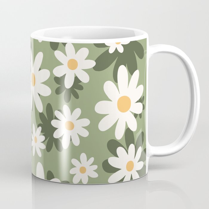 Flower Market London, Retro Daisies  Print, Green Ditsy Pattern Coffee Mug Gallery Image 1