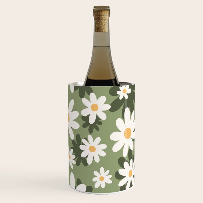 Flower Market London, Retro Daisies  Print, Green Ditsy Pattern Wine Chiller Gallery Image 3