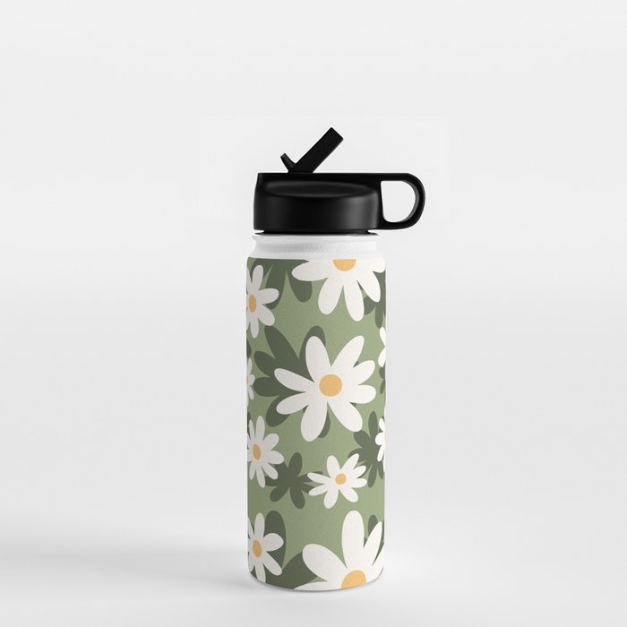 Flower Market London, Retro Daisies  Print, Green Ditsy Pattern Water Bottle Gallery Image 1