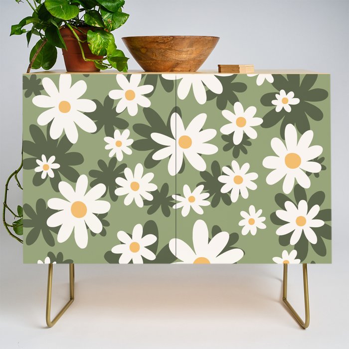 Flower Market London, Retro Daisies  Print, Green Ditsy Pattern Credenza Gallery Image 1