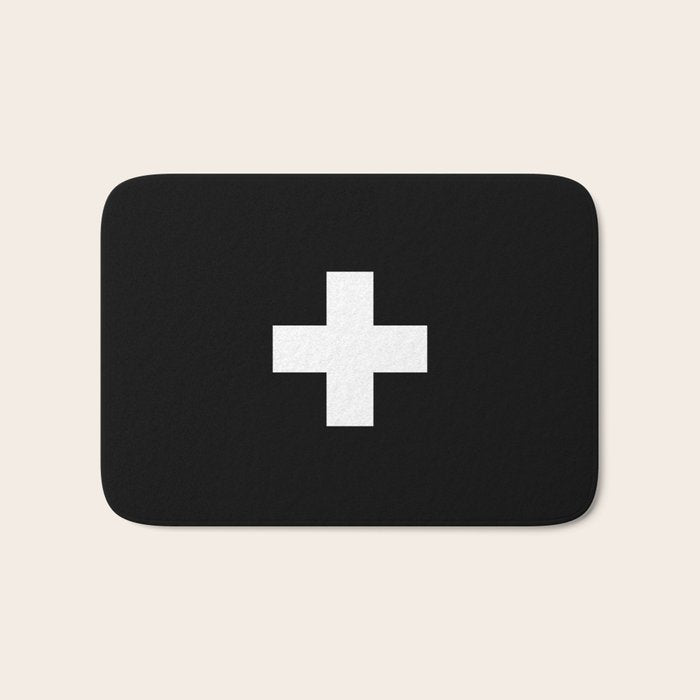 Swiss Cross Black and White Scandinavian Design for minimalism home room wall decor art apartment Bath Mat Gallery Image 1