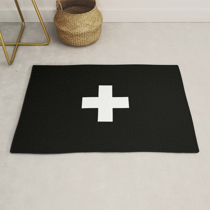 Swiss Cross Black and White Scandinavian Design for minimalism home room wall decor art apartment Rug Gallery Image 1