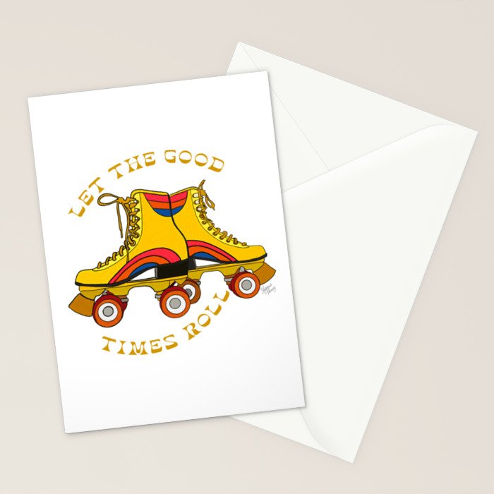Retro Rainbow Roller Skates Let The Good Times Roll Yellow Stationery Card Gallery Image 2