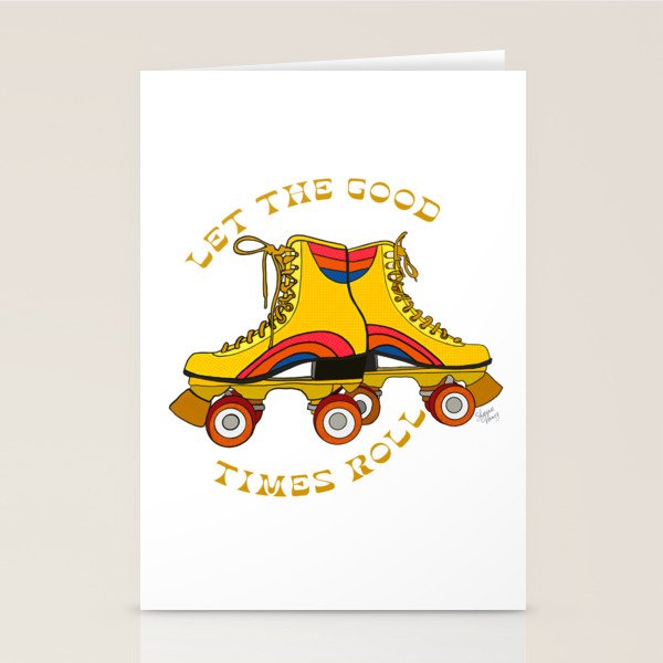 Retro Rainbow Roller Skates Let The Good Times Roll Yellow Stationery Card Gallery Image 1