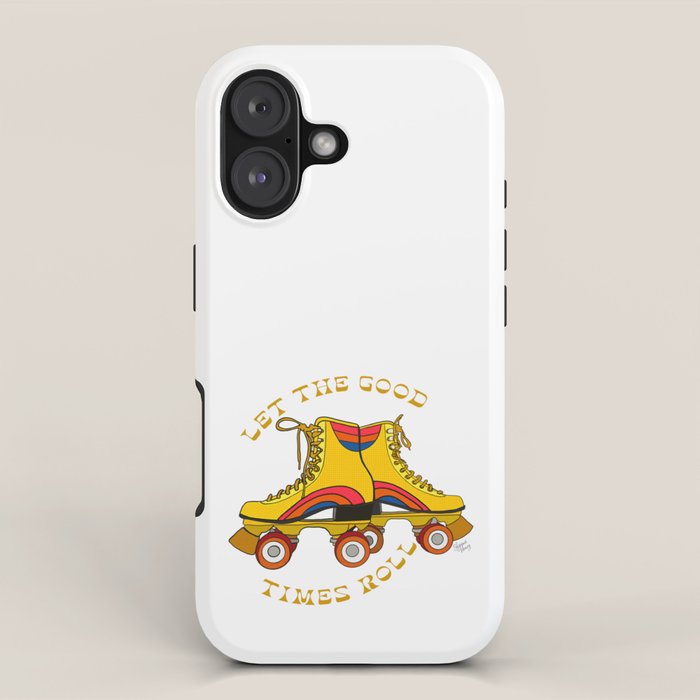 Retro Rainbow Roller Skates Let The Good Times Roll Yellow iPhone Case Gallery Image 1