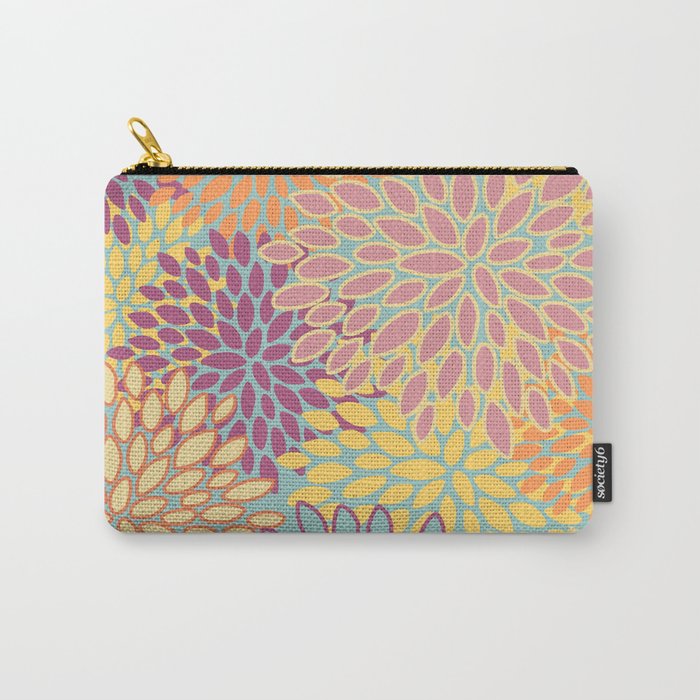 Festive, Floral Prints, Orange, Yellow, Teal and Pink Carry All Pouch Gallery Image 1
