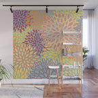 Festive, Floral Prints, Orange, Yellow, Teal and Pink Wall Mural Gallery Image 1
