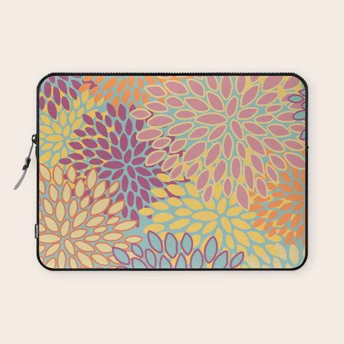 Festive, Floral Prints, Orange, Yellow, Teal and Pink Laptop Sleeve Gallery Image 1