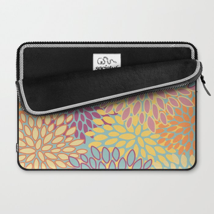 Festive, Floral Prints, Orange, Yellow, Teal and Pink Laptop Sleeve Gallery Image 2