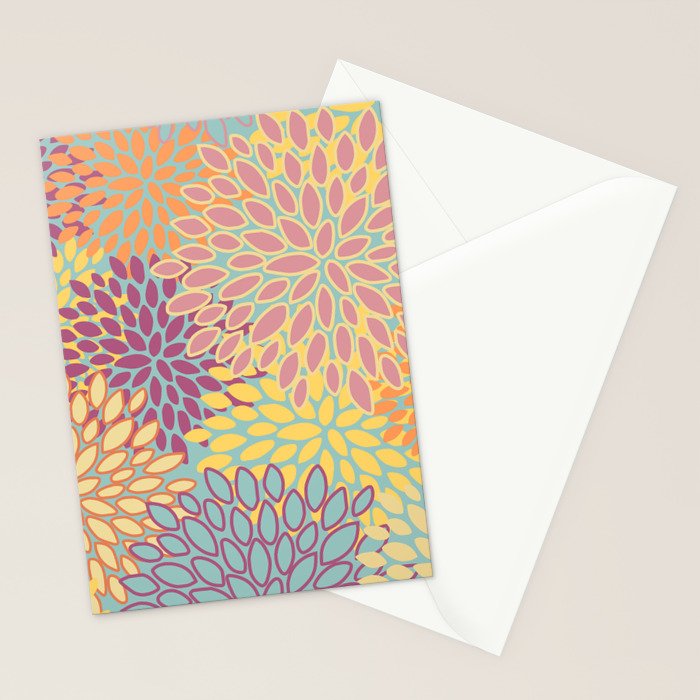 Festive, Floral Prints, Orange, Yellow, Teal and Pink Stationery Card Gallery Image 2