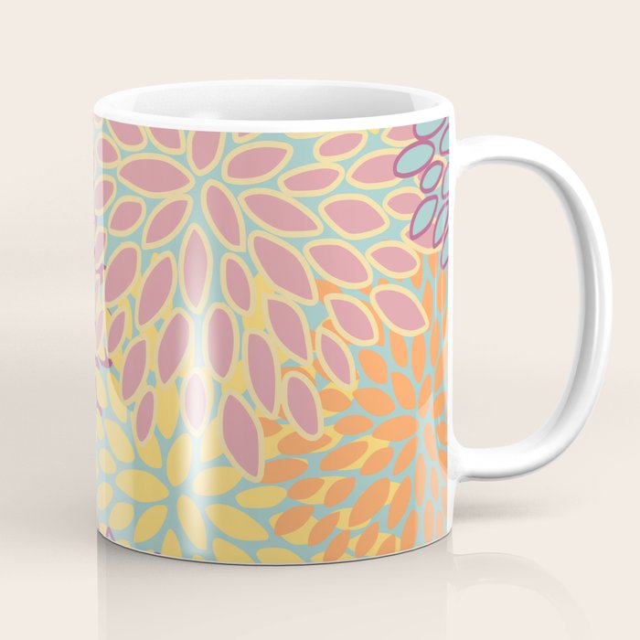 Festive, Floral Prints, Orange, Yellow, Teal and Pink Coffee Mug Gallery Image 1