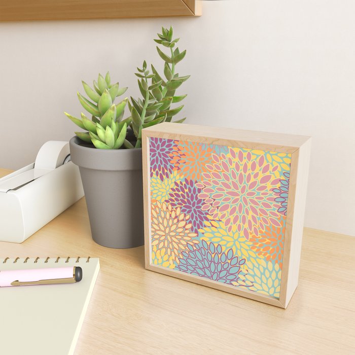 Festive, Floral Prints, Orange, Yellow, Teal and Pink Mini Art Print Gallery Image 2