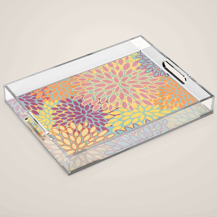 Festive, Floral Prints, Orange, Yellow, Teal and Pink Acrylic Tray Gallery Image 1
