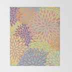 Festive, Floral Prints, Orange, Yellow, Teal and Pink Throw Blanket Gallery Image 2