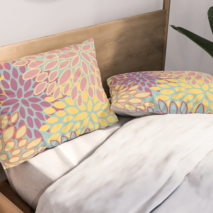 Festive, Floral Prints, Orange, Yellow, Teal and Pink Pillow Sham Gallery Image 2