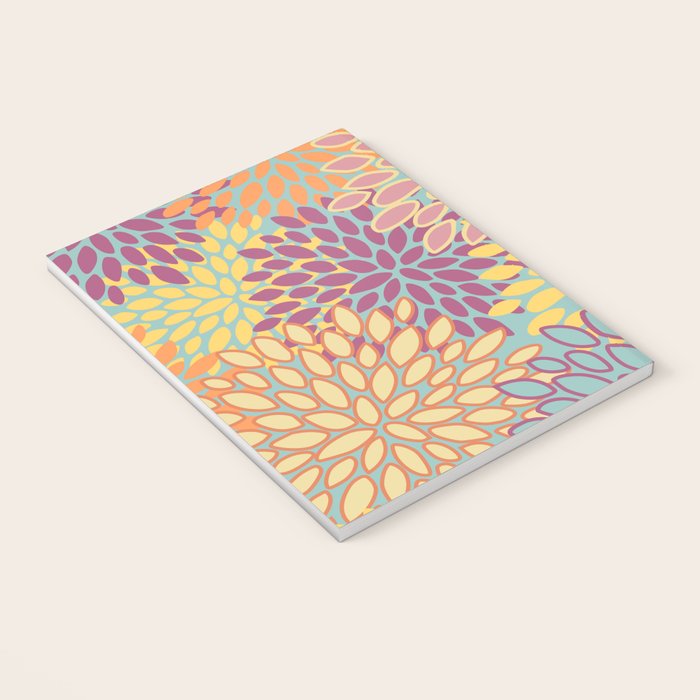 Festive, Floral Prints, Orange, Yellow, Teal and Pink Notebook Gallery Image 3