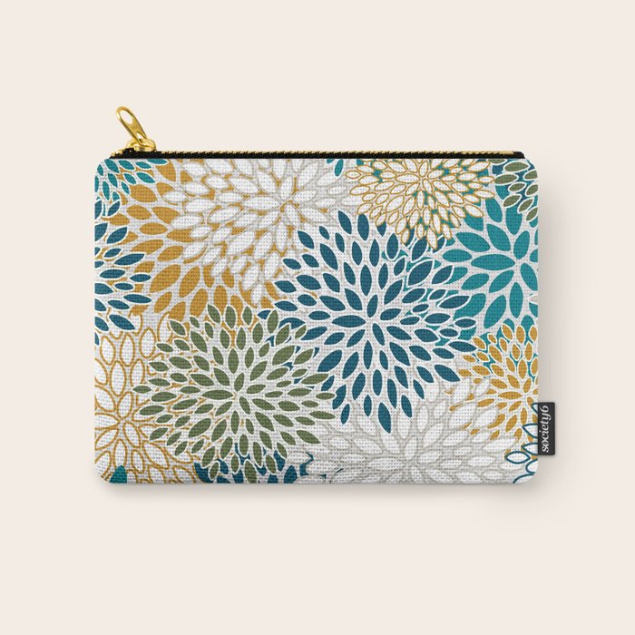 Floral Blooms, Teal, Green and Yellow Carry All Pouch Gallery Image 1