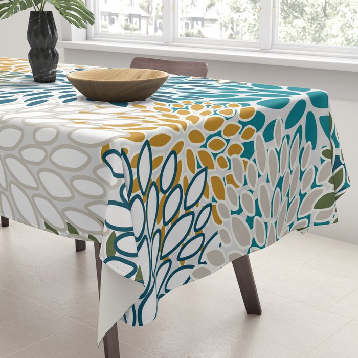 Floral Blooms, Teal, Green and Yellow Tablecloth Gallery Image 3