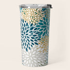Floral Blooms, Teal, Green and Yellow Travel Mug Gallery Image 2