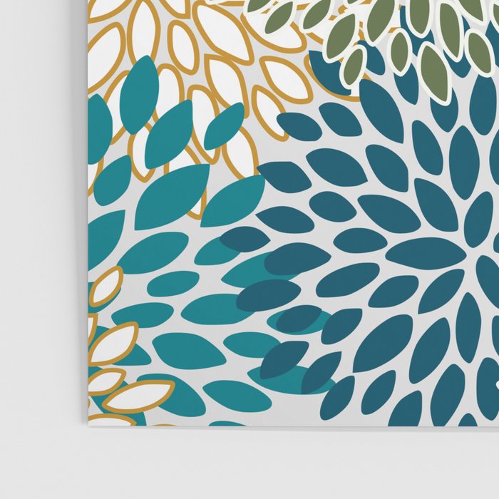 Floral Blooms, Teal, Green and Yellow Poster Gallery Image 3