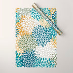 Floral Blooms, Teal, Green and Yellow Wrapping Paper Gallery Image 1