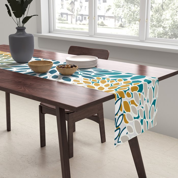Floral Blooms, Teal, Green and Yellow Table Runner Gallery Image 2