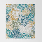 Floral Blooms, Teal, Green and Yellow Throw Blanket Gallery Image 2