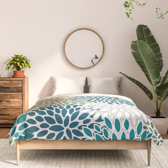 Floral Blooms, Teal, Green and Yellow Comforter Gallery Image 3