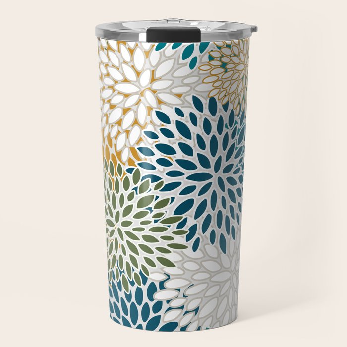 Floral Blooms, Teal, Green and Yellow Travel Mug Gallery Image 1