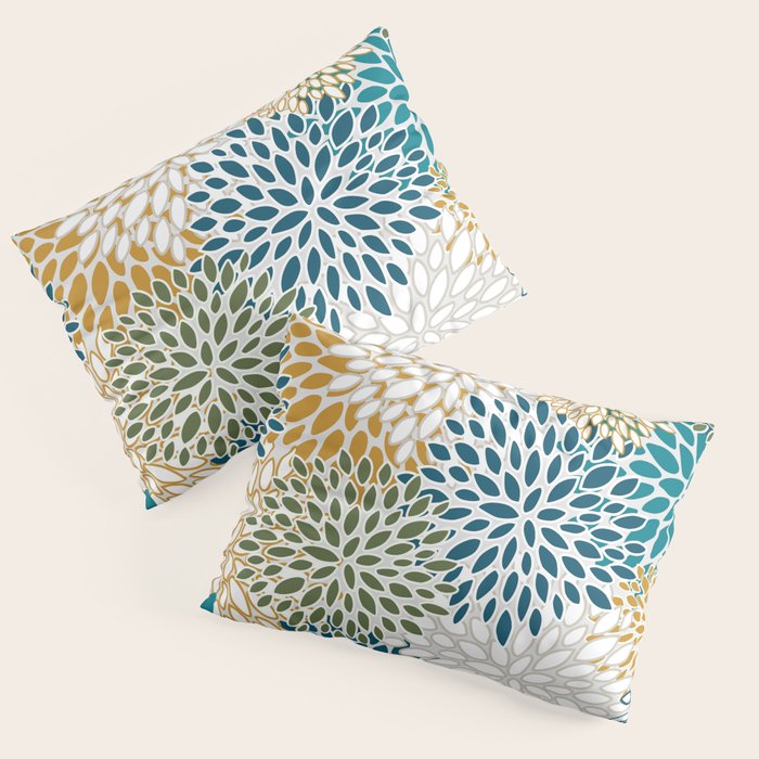 Floral Blooms, Teal, Green and Yellow Pillow Sham Gallery Image 3