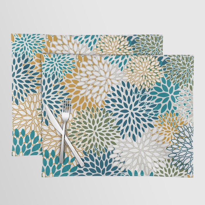 Floral Blooms, Teal, Green and Yellow Placemat Gallery Image 1