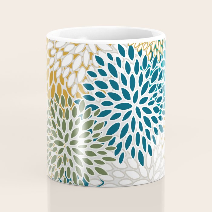 Floral Blooms, Teal, Green and Yellow Coffee Mug Gallery Image 4