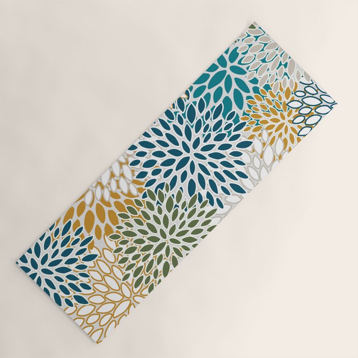 Floral Blooms, Teal, Green and Yellow Yoga Mat Gallery Image 1
