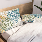 Floral Blooms, Teal, Green and Yellow Pillow Sham Gallery Image 2