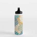 Floral Blooms, Teal, Green and Yellow Water Bottle Gallery Image 3