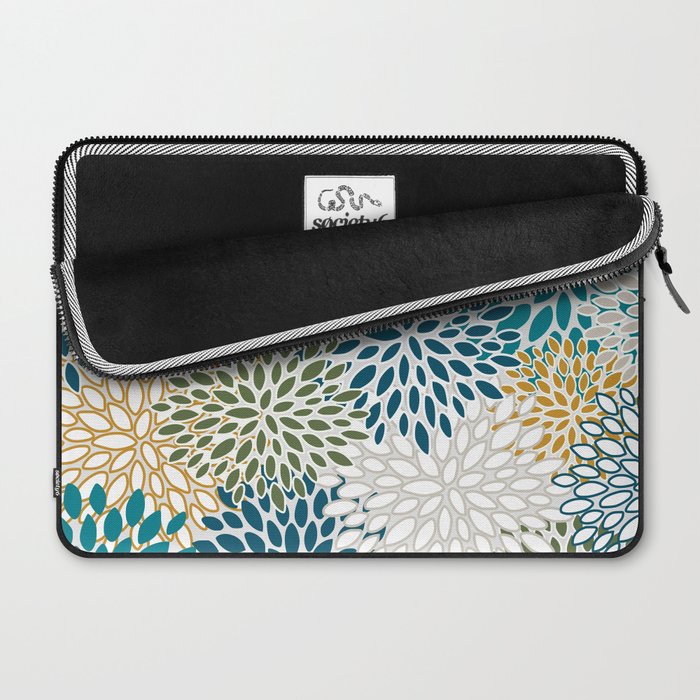 Floral Blooms, Teal, Green and Yellow Laptop Sleeve Gallery Image 2