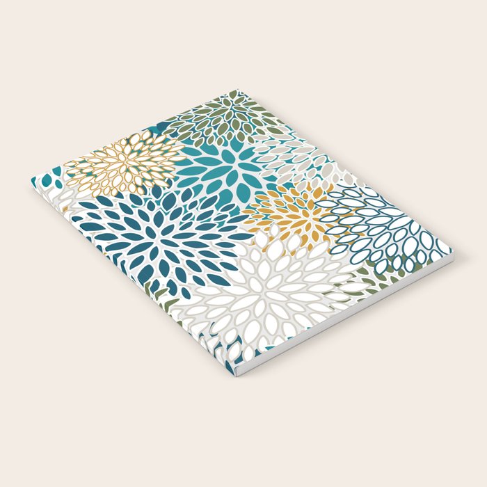 Floral Blooms, Teal, Green and Yellow Notebook Gallery Image 1