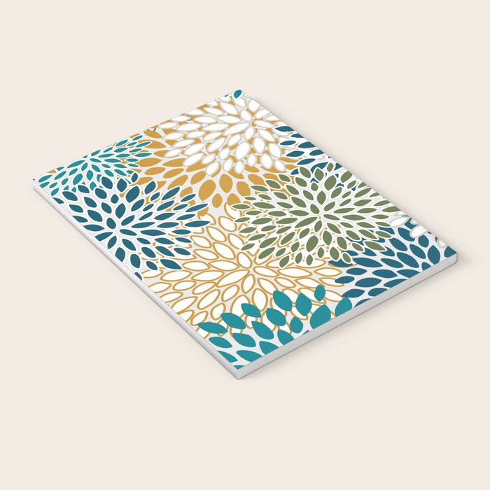 Floral Blooms, Teal, Green and Yellow Notebook Gallery Image 3