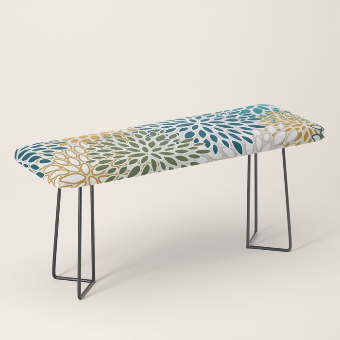 Floral Blooms, Teal, Green and Yellow Bench Gallery Image 1