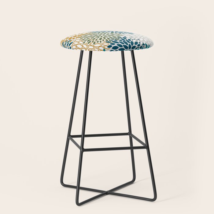 Floral Blooms, Teal, Green and Yellow Stool Gallery Image 1