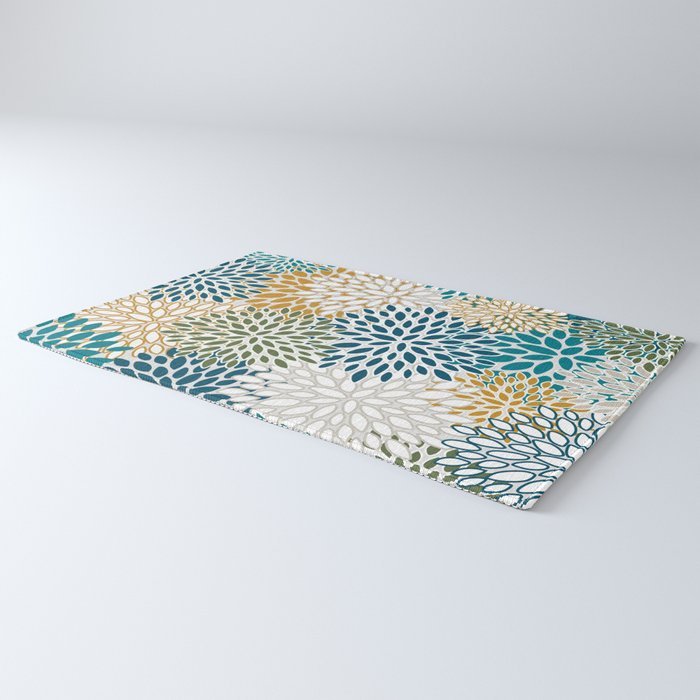 Floral Blooms, Teal, Green and Yellow Rug Gallery Image 3