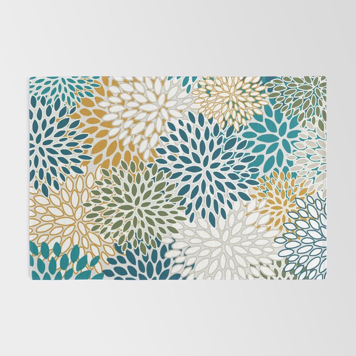 Floral Blooms, Teal, Green and Yellow Rug Gallery Image 2
