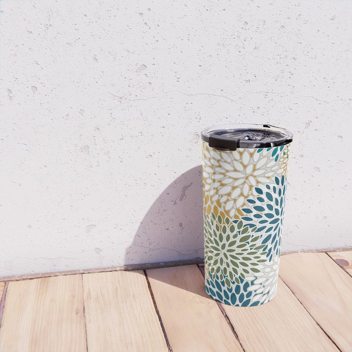 Floral Blooms, Teal, Green and Yellow Travel Mug Gallery Image 4