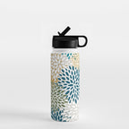 Floral Blooms, Teal, Green and Yellow Water Bottle Gallery Image 1