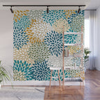 Floral Blooms, Teal, Green and Yellow Wall Mural Gallery Image 1
