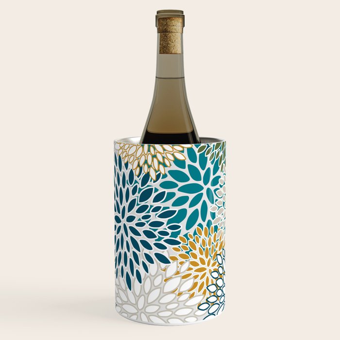 Floral Blooms, Teal, Green and Yellow Wine Chiller Gallery Image 3