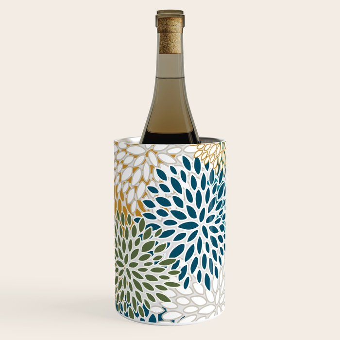 Floral Blooms, Teal, Green and Yellow Wine Chiller Gallery Image 1