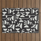 Linocut Tulip Pattern #4 Outdoor Rug Gallery Image 1