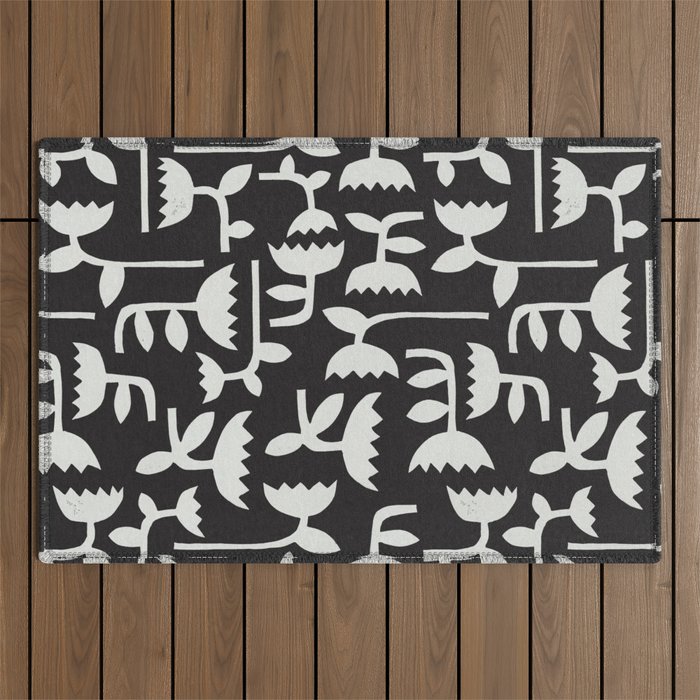 Linocut Tulip Pattern #4 Outdoor Rug Gallery Image 1